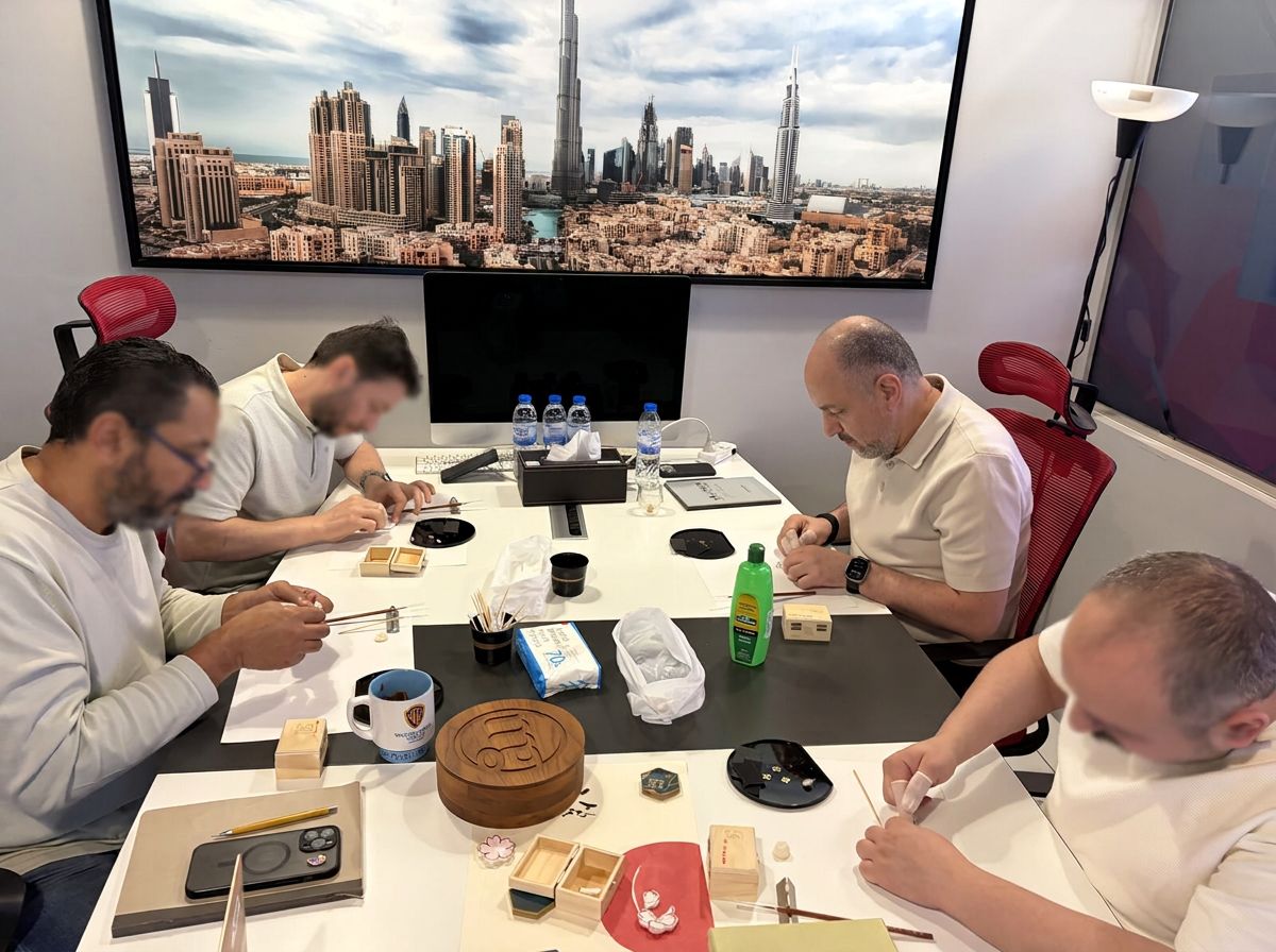 Professionals collaborating around a table during a hands on workshop session